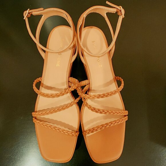 Sun‎ + Stone Alyssaa Caramel Brown Braided Strap Y2K Wedge Heel Boho Sandals Sz. - Picture 6 of 14